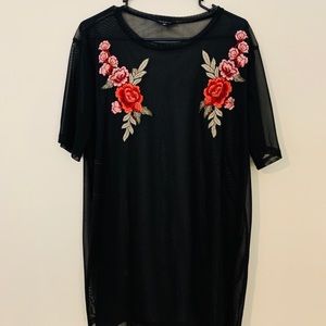 Black Mesh Floral Top